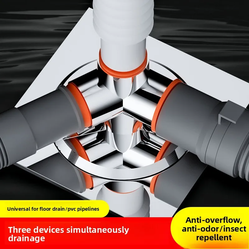 Washing machine drain pipe floor drain three-way joint drainage pipe deodorizing filter anti-overflow bathroom balcony