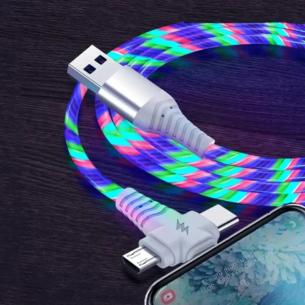 3A three in one first-class luminous USB cable LED cable USB to Micro USB/C-type/8-pin charger wire, suitable for smartphones image 6