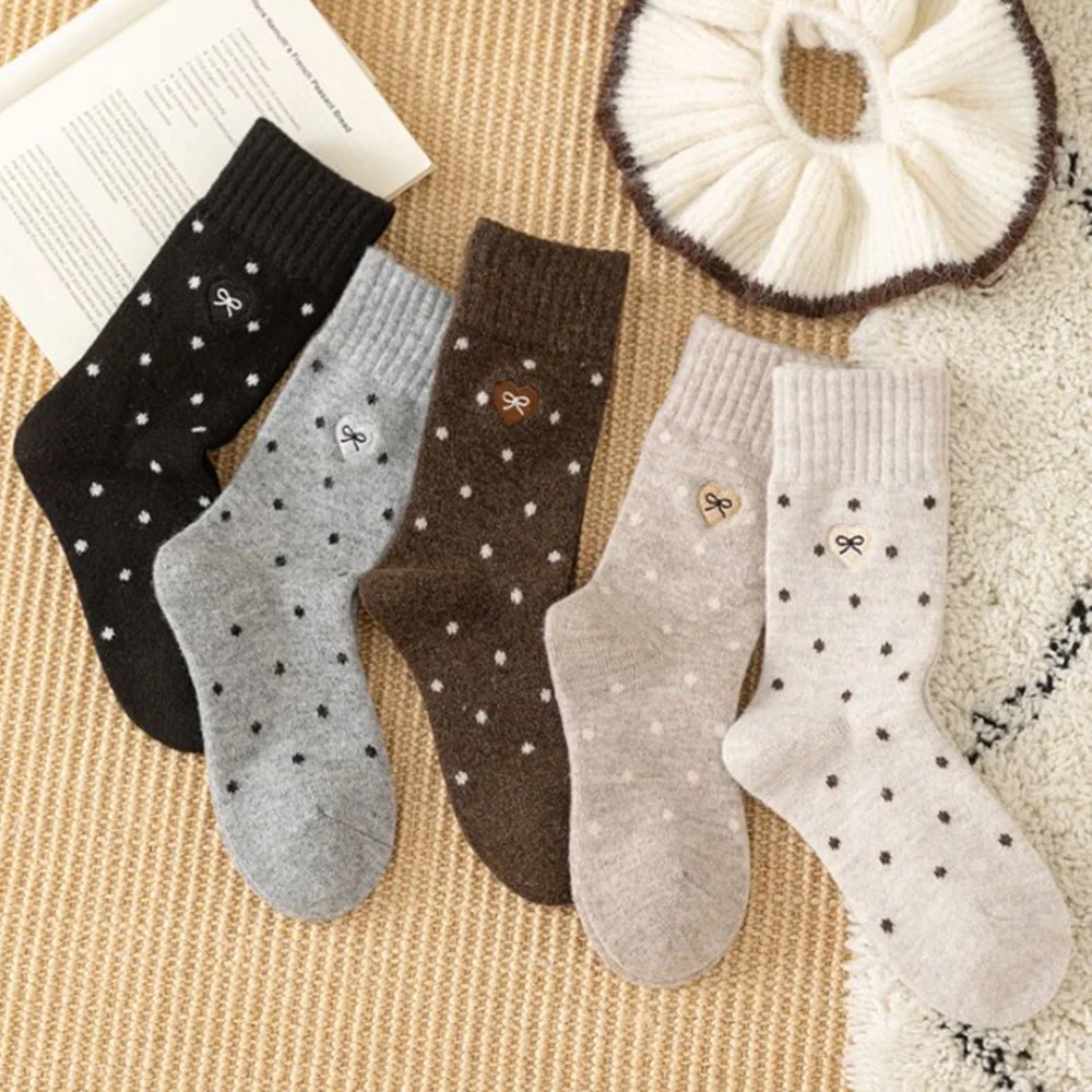 

2 Pairs Cute Embroidered Ladies Woolen Socks Fashion Polka Dot Print Warm Casual Floor Socks