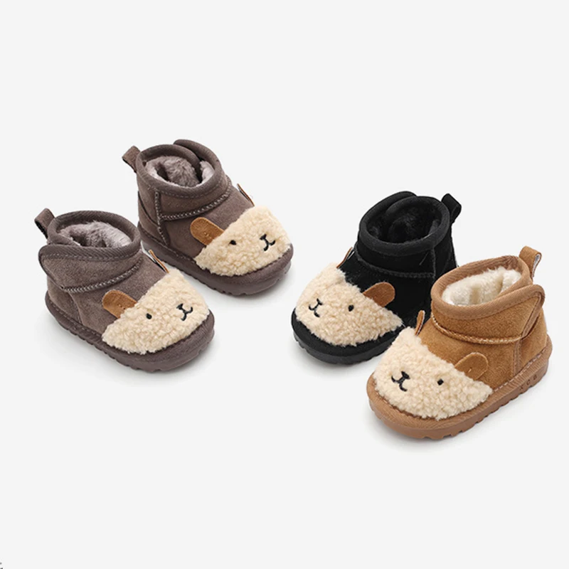 Botas de neve curtas de pelúcia infantil, sapatos quentes para bebês e meninas, sapatos casuais de algodão para meninos, inverno