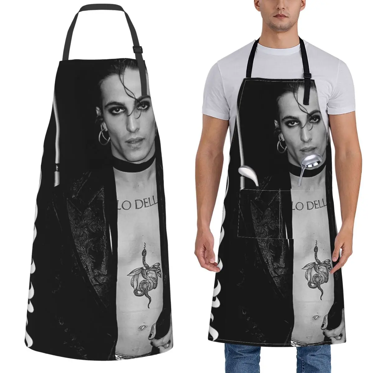

Damiano David Maneskin Apron Chef Cooking Baking Tablier Sleeveless Bib Kitchen Cleaning Pinafore for Women Men Gardening