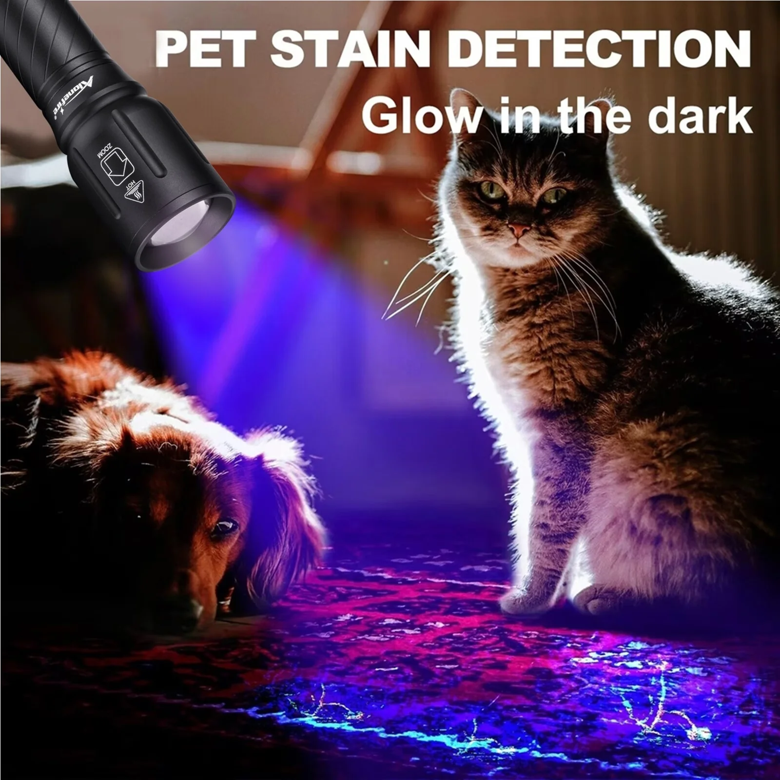Linterna UV alta potencia con zoom 365/395nm para rastreo y detección - imagen 4