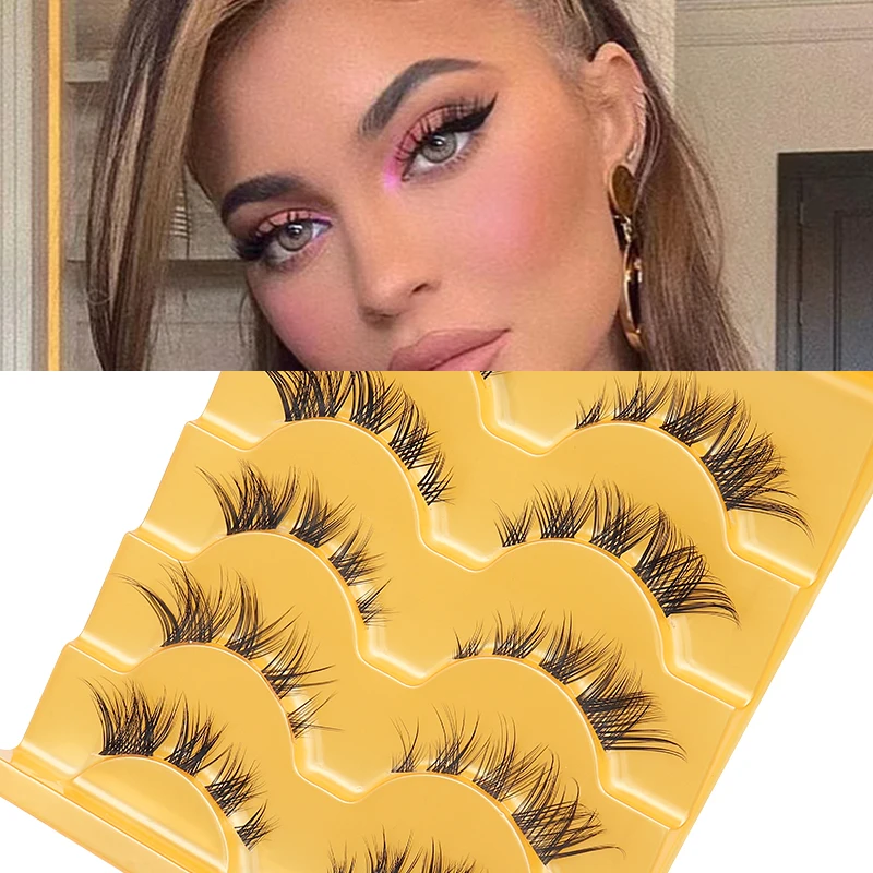 5 Paar transparente Flügelwimpern aus Kunstnerz, flauschige falsche Wimpern, koreanische natürliche Wimpern, Make-up-Wimpernstränge – Detail 4