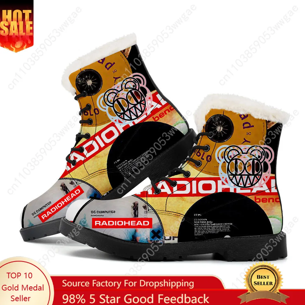 

Radiohead Rock Band Plush Boots Man Women Casual Shoes Outdoor Keep Warm Leather Boot Couple High Quality Anime Customized Shoe