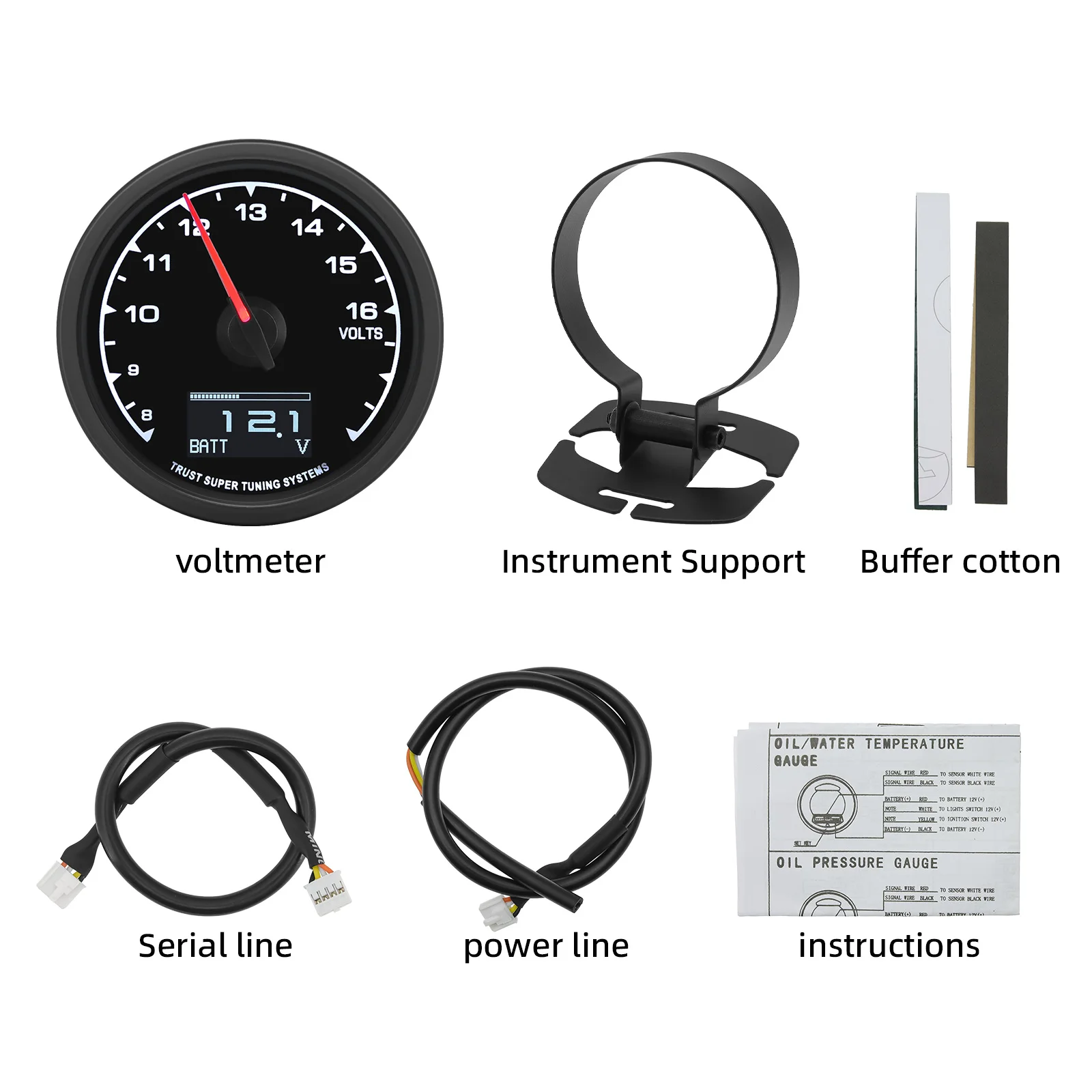 Universal 12V Car LED Digital Display Voltmeter Volt Gauge 7colors Backlight LED Ammeter VOLT meter for Gasoline Vehicle Black