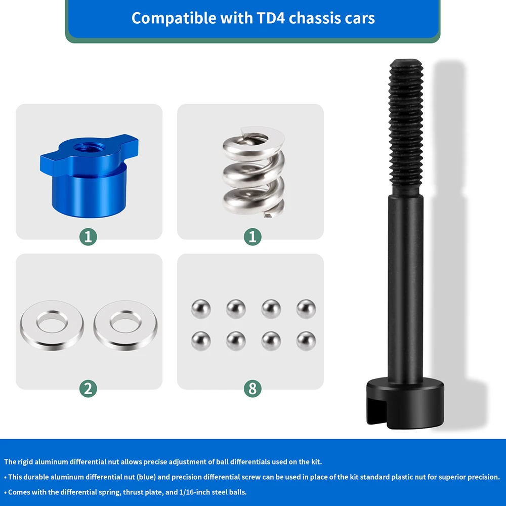 Conjunto de porca e parafuso diferencial de metal AXSPEED para Tamiya TD4 Buggy 1/10 RC Car Upgrade Parts Acessórios