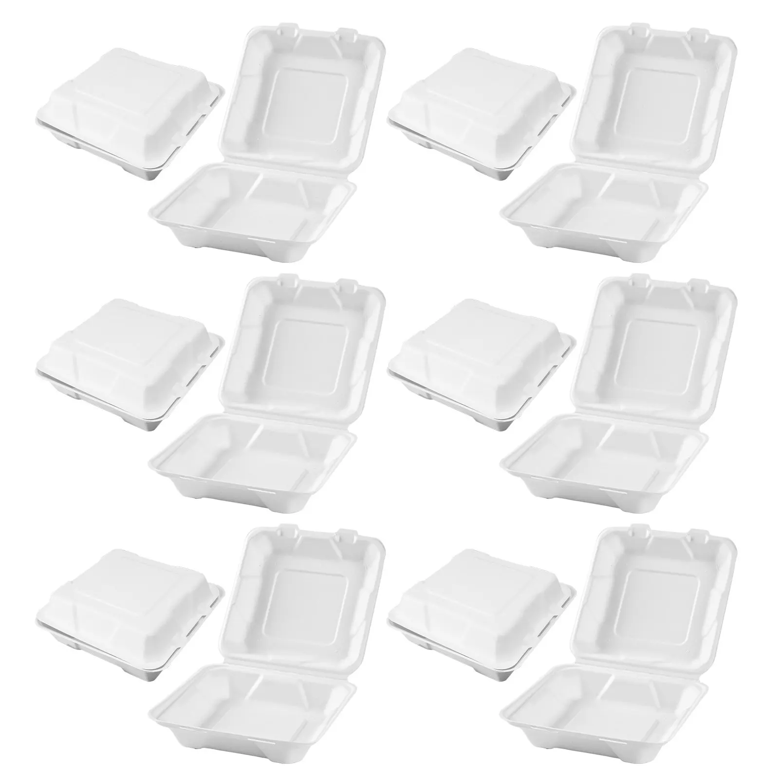 50Pcs Biodegradable Burger Packaging Box - Sugarcane Fiber Clamshell Take Out Food Containers for Meal Prep Sandwiches Fries