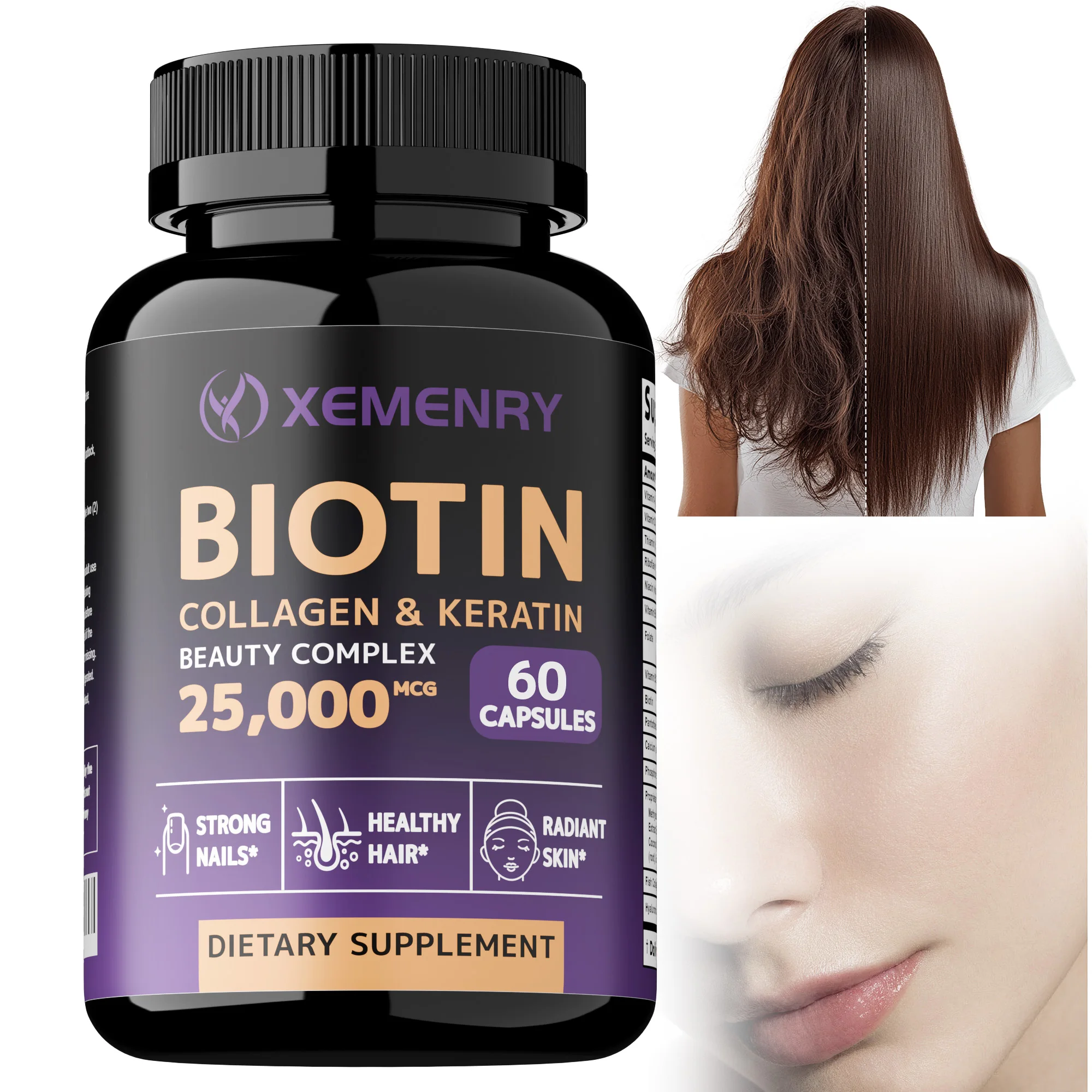 

Biotin + Collagen + Keratin + Hyaluronic Acid - Helps Maintain Healthy, Smooth Hair, Radiant Skin & Healthy Nails - 120 Capsules