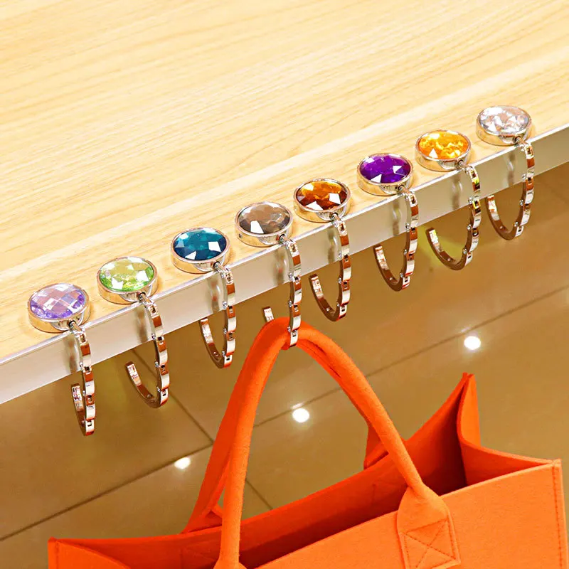 

Round Folding Bag Hooks Crystal Hook Creative Portable Table Hanger Multi-Purpose Hook Home Storage Bathroom Desk Organization