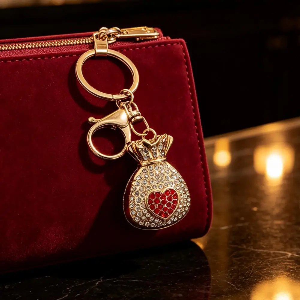 Backpacks Hanging Accessory Rhinestone Lucky Bag Keychain Good Luck Fortune Charm Love Heart Pouch Keyring for Handbags