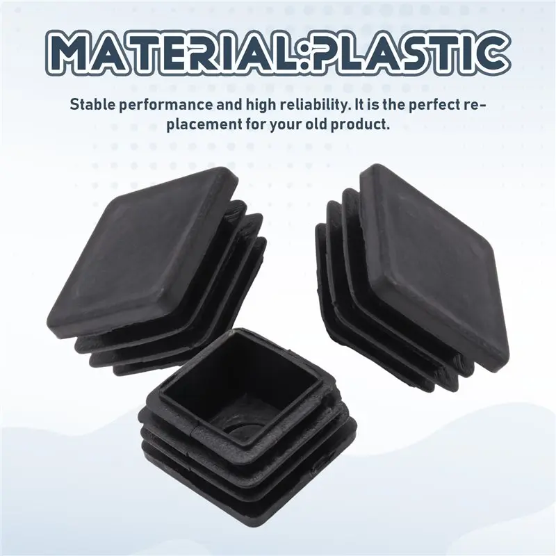 ABVG-100Pcs Plastic Square Tube Inserts End Blanking Caps 20Mm X 20Mm Black
