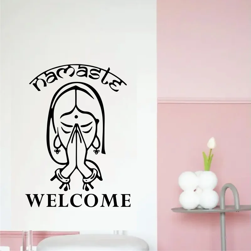 Home Decor Art Mural Indian Namaste Wall Sticker Welcome Words Home Decoration Vinyl Yoga Style Removable Door Decals  434