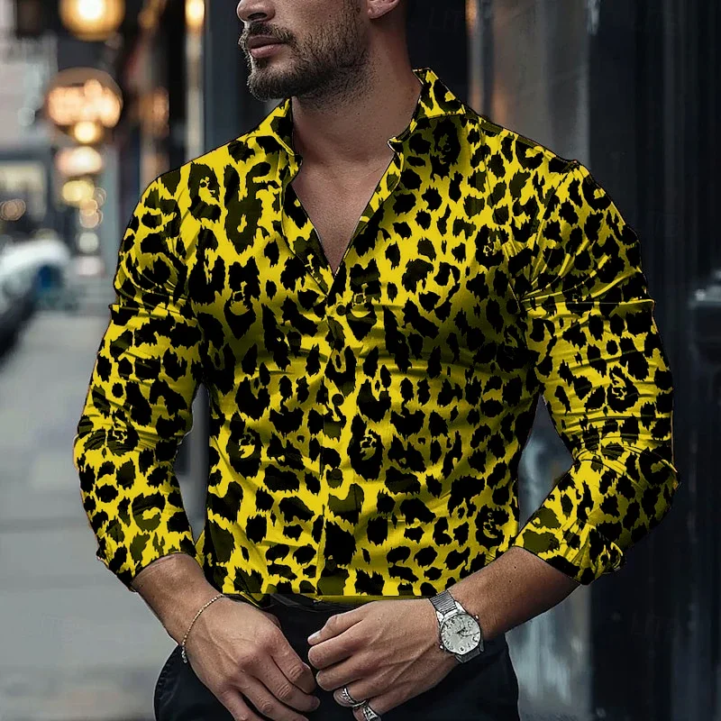 Leopard print shirt casual fashion new style blue purple animal leopard pattern soft and comfortable plus size US size XS-6XL