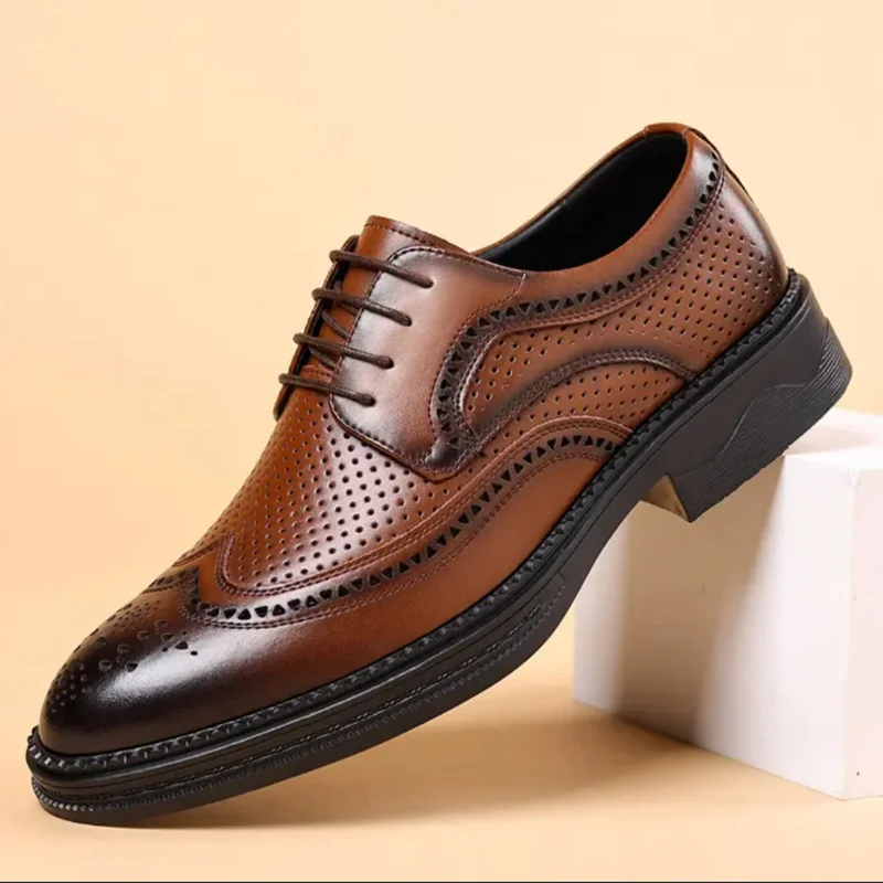 

2024 New Summer Men's Business Formal Shoes Genuine Leather Hollow Casual Gentleman's Shoes For Wedding Partners