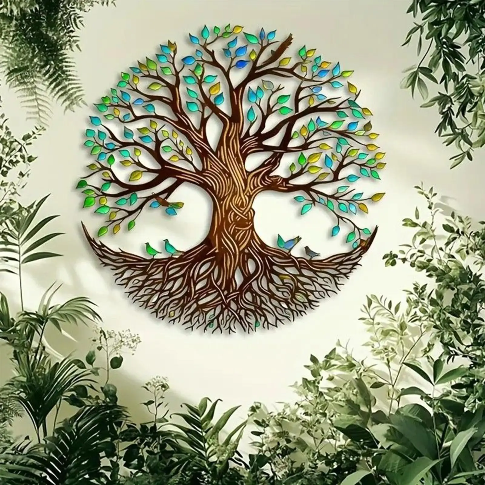 Árbol de pared artístico, arte de pared de Metal, hojas multicolores, colgable para exteriores, jardín, oficina, Patio, interior, porche, cocina, sala de estar