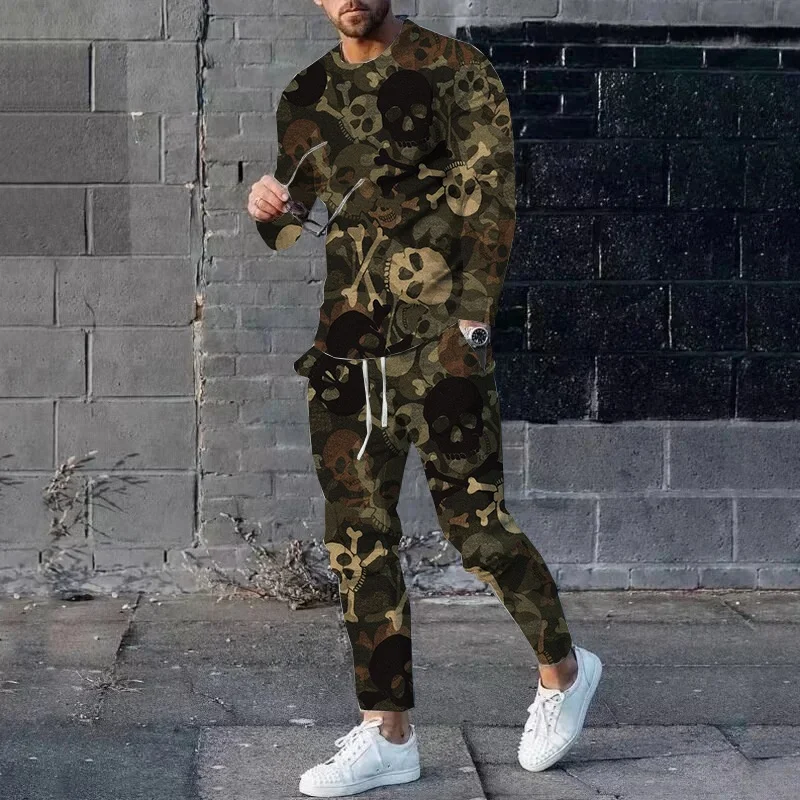 

Мужская футболка с длинными рукавами и камуфляжным узором, камуфляжная одежда для охоты, футболка с 3D принтом, комплект длинных брюк, комплект из двух предметов