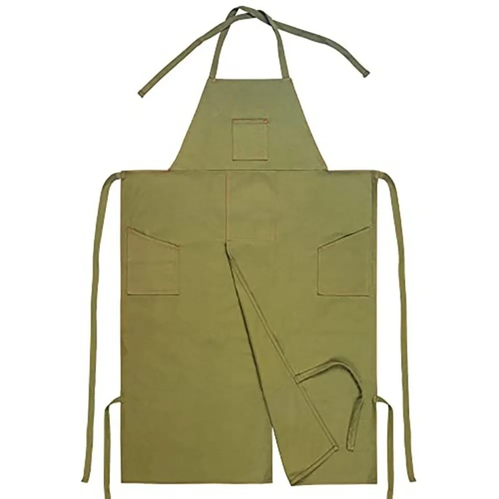 New Canvas Kitchen Apron Extra-long Multi-pockets Working Clothes Waterproof Split Design Painting Apron Men Women Use
