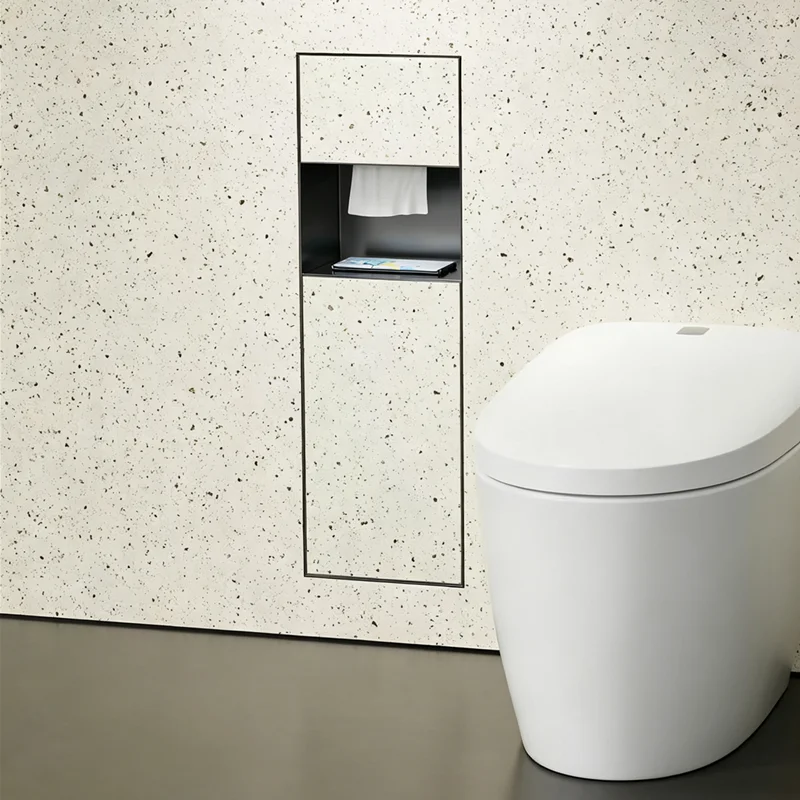 Recessed Bathroom Wall Niche 304 Stainless Steel Embedded Hidden Trash Can Spray‑Coated for Toilet Side 240x640x140mm