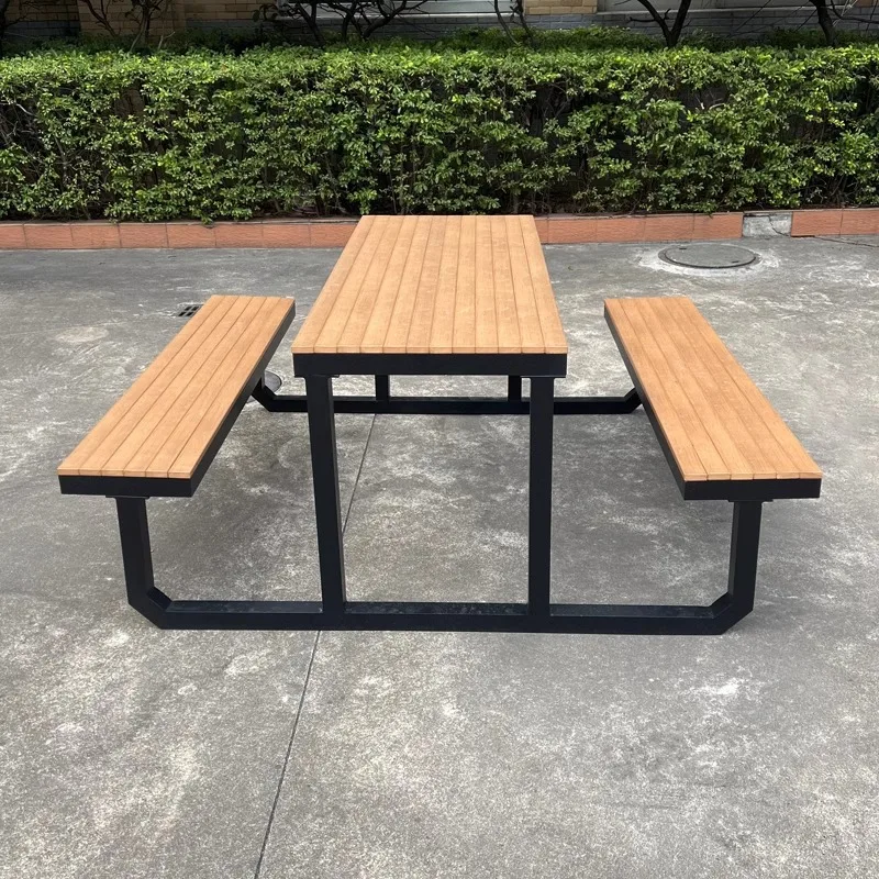 

Table and chair leisure commercial courtyard barbecue park simple plastic wood preservative wood food street one-piece table and