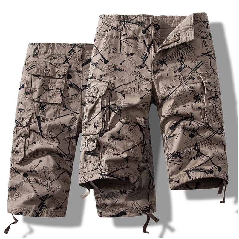 Men\'s Cargo Pants Capri Shorts 3/4 Cropped Pants Hip Hop Streetwear Camo Shorts Many Pockets Amazon Below Knee American Style