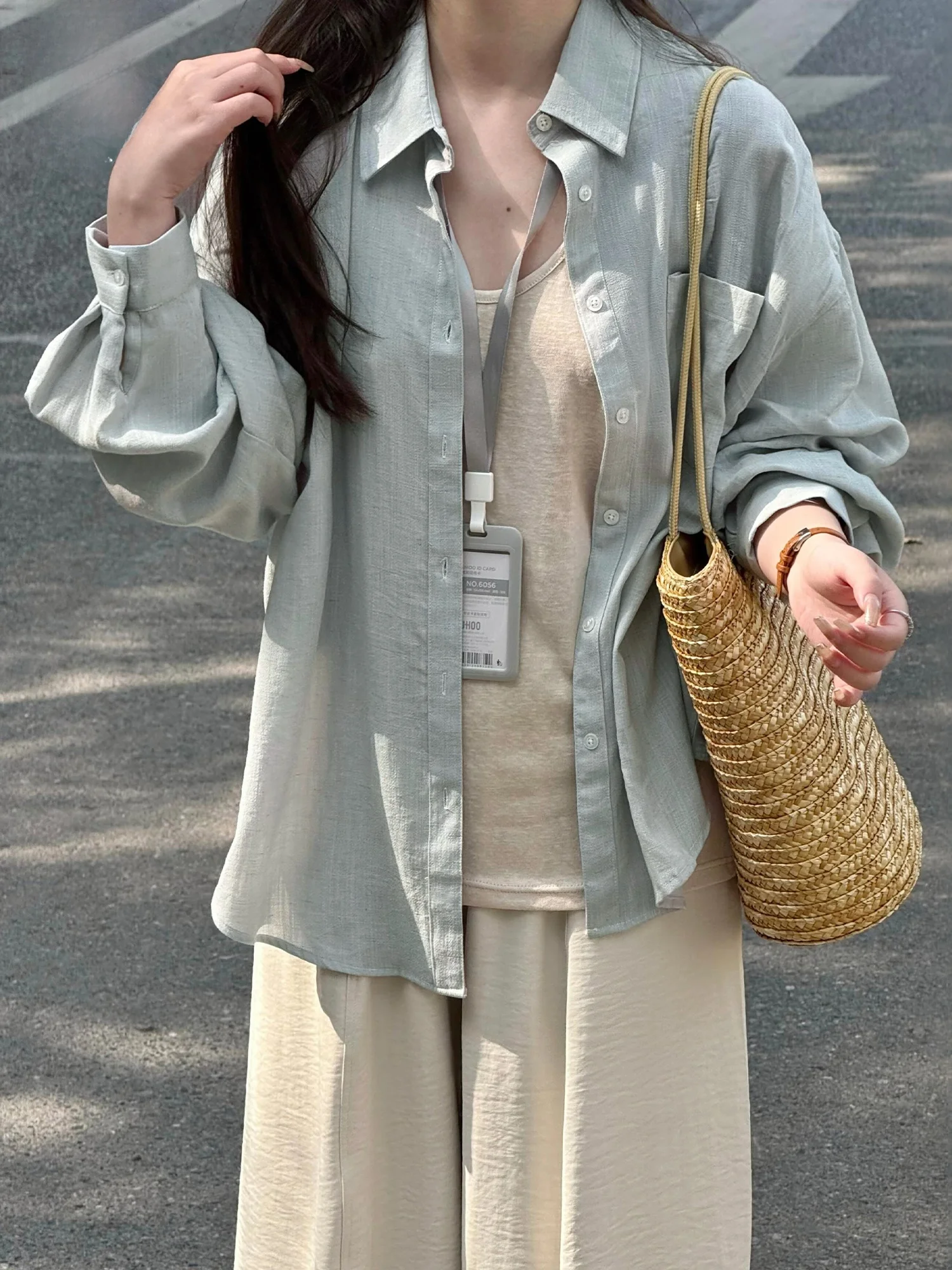 

Women's Linen Shirt Summer Thin Cotton Linen Loose Lazy Style Sunscreen Shirt Outer Cardigan Thin Coat Long Sleeve Button up