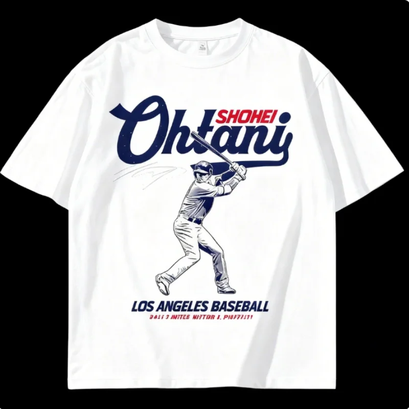 Shohei Ohtani Camiseta de algodón puro, camiseta de béisbol Star High Street, camiseta transpirable, camiseta informal transpirable con cuello redondo para adultos