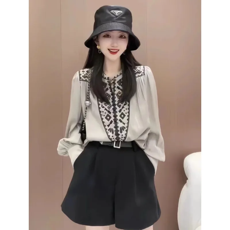 Women's Heavy Industry Embroidered Chiffon Shirt, Pullover Top, French and European Style, High End, Spring and Autumn, 2024