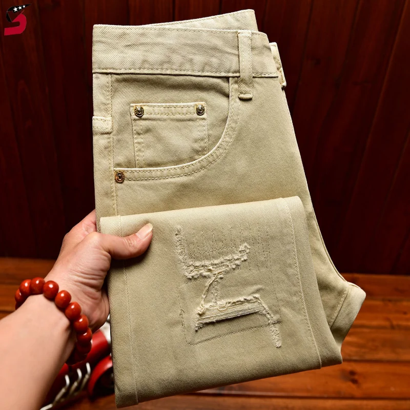 

2026 High-End Ripped Denim Jeans Men, Slim Fit Trendy Casual Versatile Street Style Long Pants