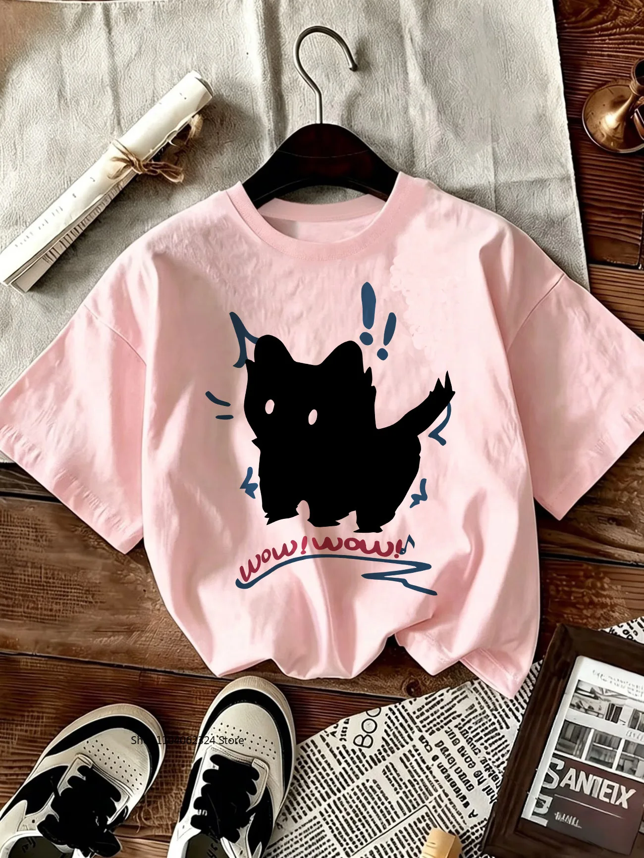 Cartoon Trendiges Kawaii Katzen-Print T-Shirt Damen Sommer Rundhals Süße Katze Y2K Grafik-T-Shirt Sommer Lässige Damenbekleidung