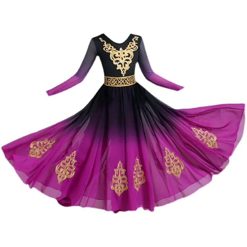 Tradycyjny chiński strój do tańca ludowego, orientalny styl etniczny, damski strój do tańca narodowego, kostiumy do tańca ujgurskiego z Xinjiang na scenę