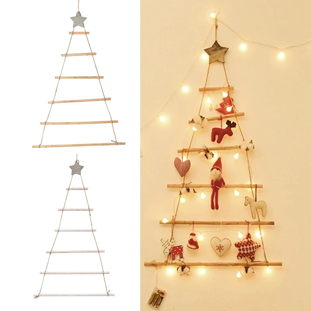 DIY Wooden Christmas Tree Wooden Wall Hanging Christmas Tree New Year Decoration for Home Ornaments White