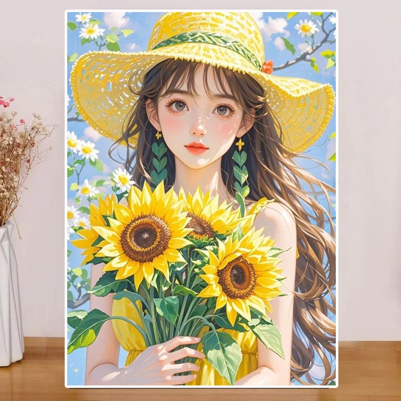 

Modern Simple Style Cross Stitch Kit Sunflower Girl Pattern Pure Cotton Fabric Living Room Decorative Thread Embroidery