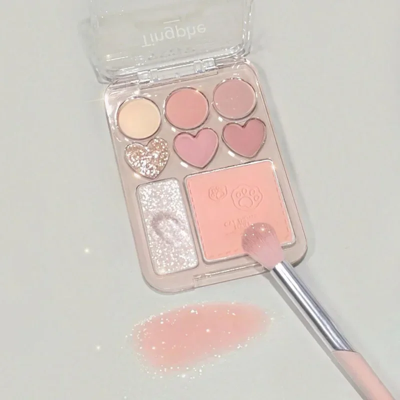 Paleta de sombras com placa de sombra de olho, 8 cores, alta luz integrada, natural e de longa duração, brilho de luz, maquiagem