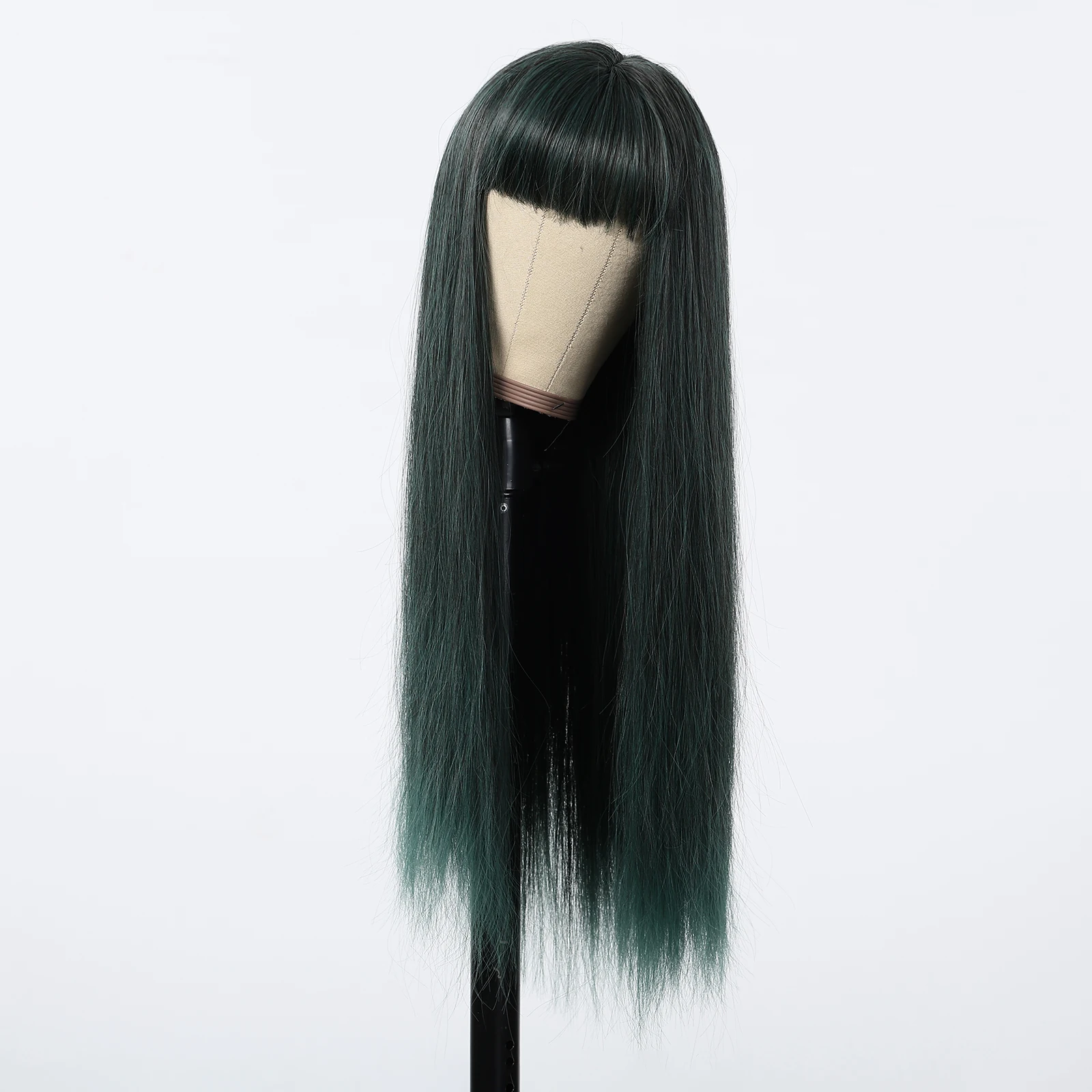 عيد الميلاد الأخضر الداكن طويل مستقيم الباروكات الاصطناعية للنساء شعر مستعار يومي مع الانفجارات تأثيري لوليتا هالوين شعر مستعار استخدام مقاومة للحرارة