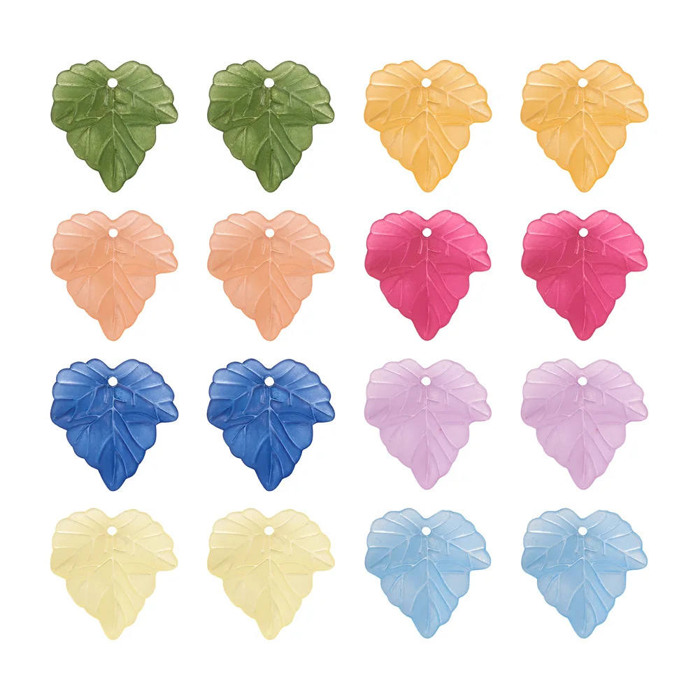 100Pcs Frosted Transparent Acrylic Grape Leaf Charms Pendants for Jewelry DIY Earrings Findings 24x22.5x3mm Hole: 1mm