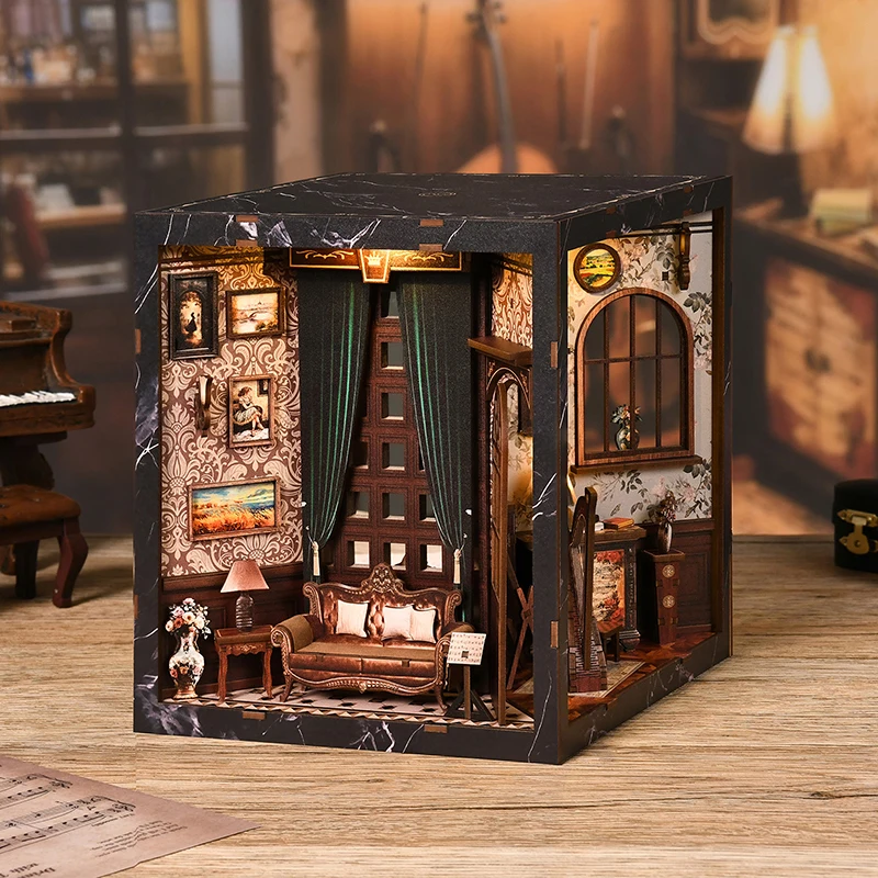 Book Nook DIY Miniature House Kit a Miniature House Wood Model Build with Furniture a Complete Craft Set DIY Wooden BookNook