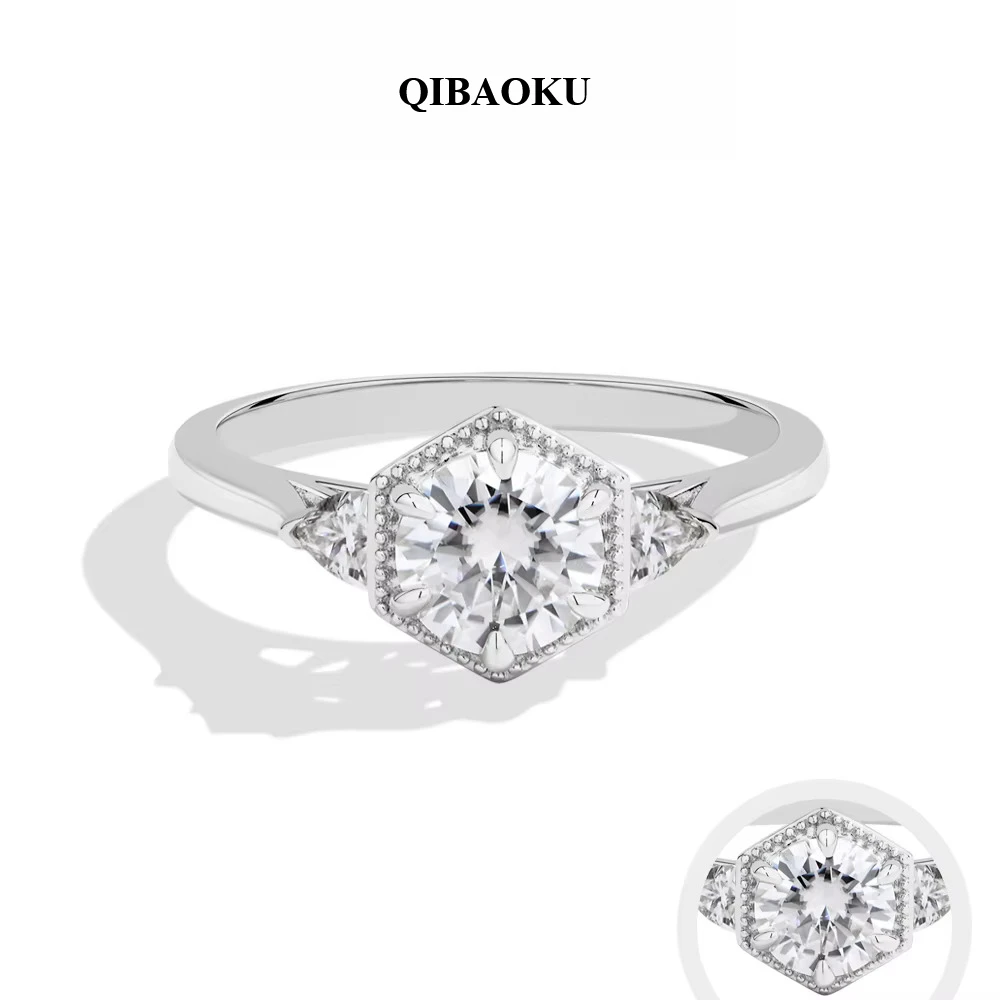 QIBAOKU Round 1ct DVVS1 Moissanite Ring for Women Genuine S925 Silver 18K Gold Plated Classic Wedding Rings Jewelry Gifts 2026