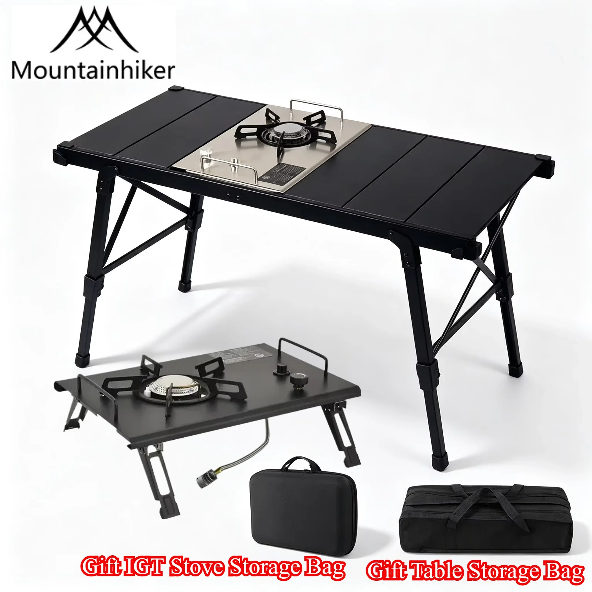 IGT-Tisch mit Kochfeld, Camping-Klapptisch, abnehmbar, höhenverstellbar, leichter Camping-BBQ-Grilltisch, Outdoor-Picknick- und Angeltisch