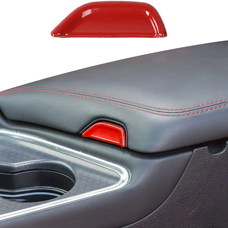 Center Console Armrest Box Button Trim Cover For 2015-2022 Dodge Challenger Accessories (Red)