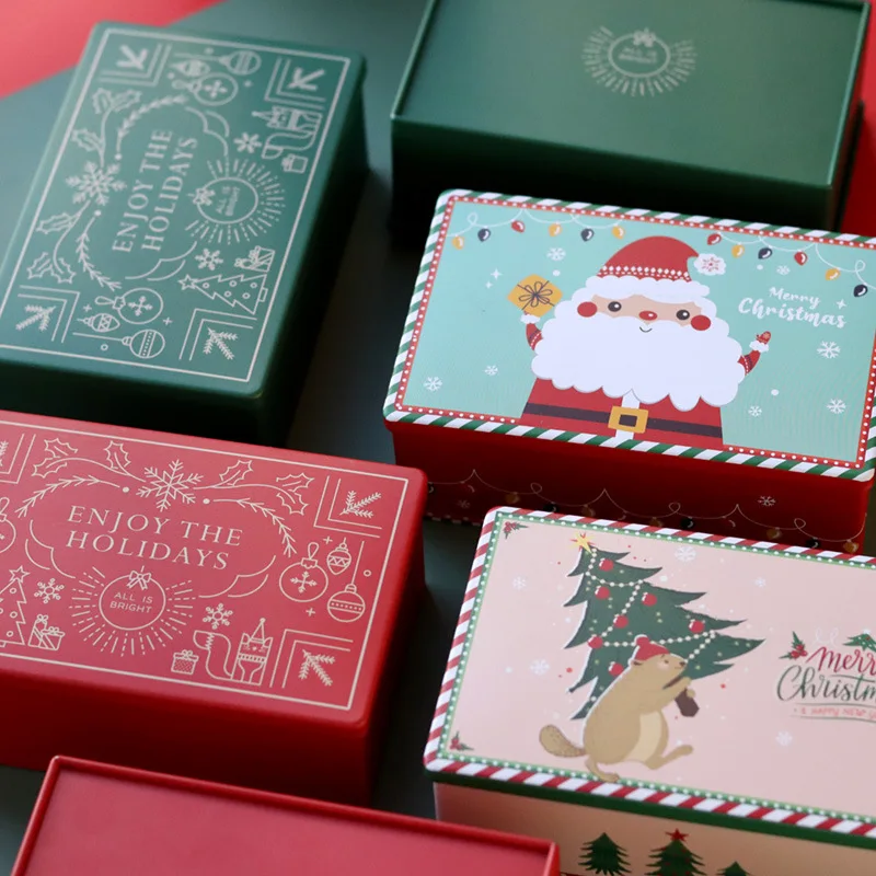 Christmas Rectangle Metal Tinning Can Candy Box Gift Packaging Storage Box Biscuit Can Iron Can Home Storage Box