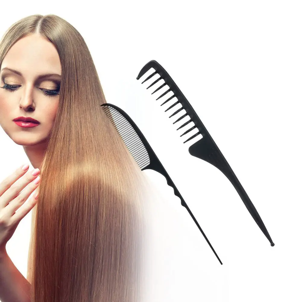 2Pcs Wave Hair Comb Premium Carbon Resistant Anti-Static Hairbrush for Salon Styling Sectioning Rat Tail Comb
