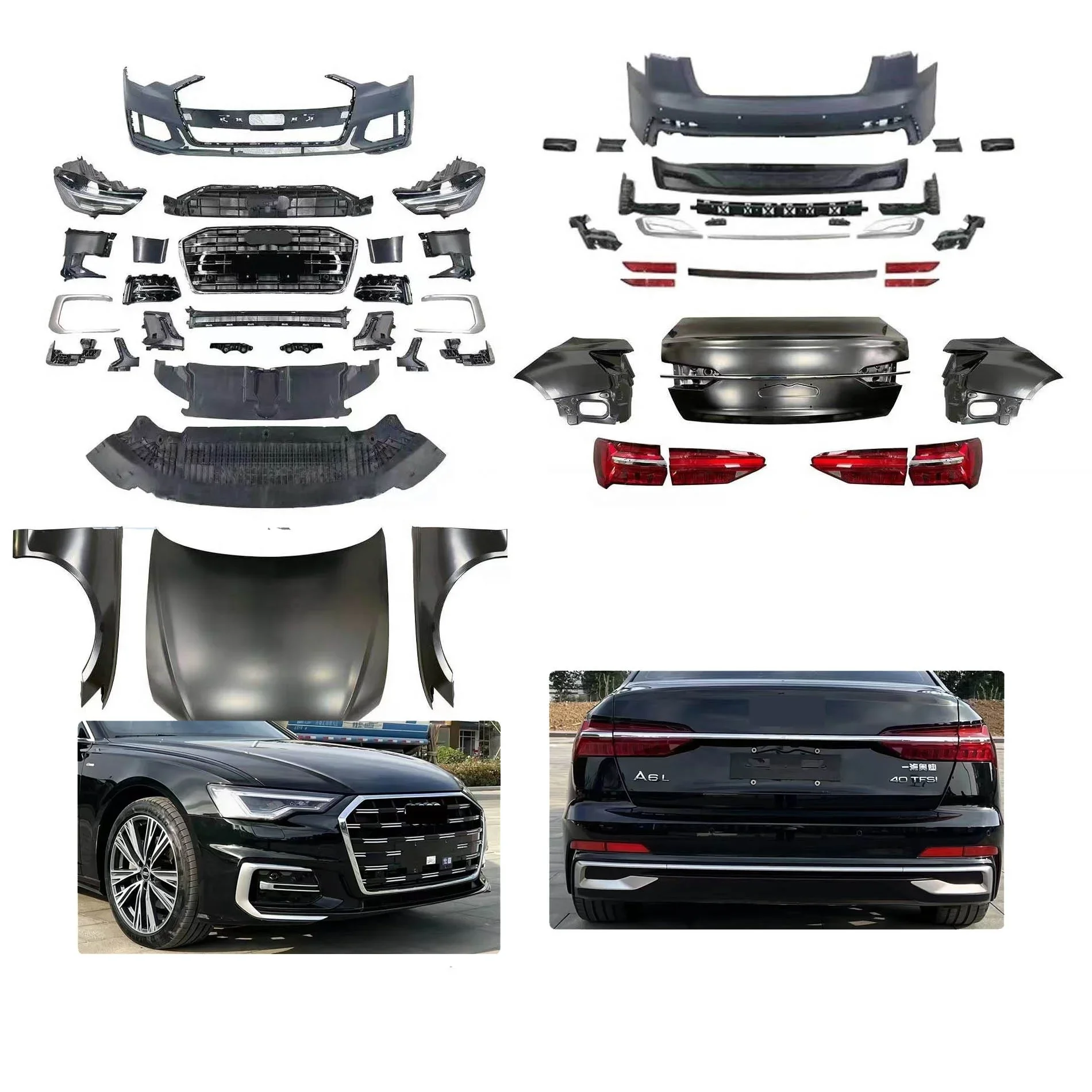 Kit de carrocería de alta calidad para Audi A6 C7/C7PA 12-18, actualización 23 A6L C8PA, parachoques delantero de coche con capó de guardabarros de parrilla