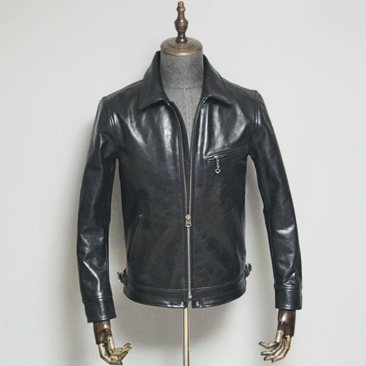 

YR!Free shipping.quality tanning cowhide jacket.black genuine leather coat.vintage slim biker leather clothes.plus size.