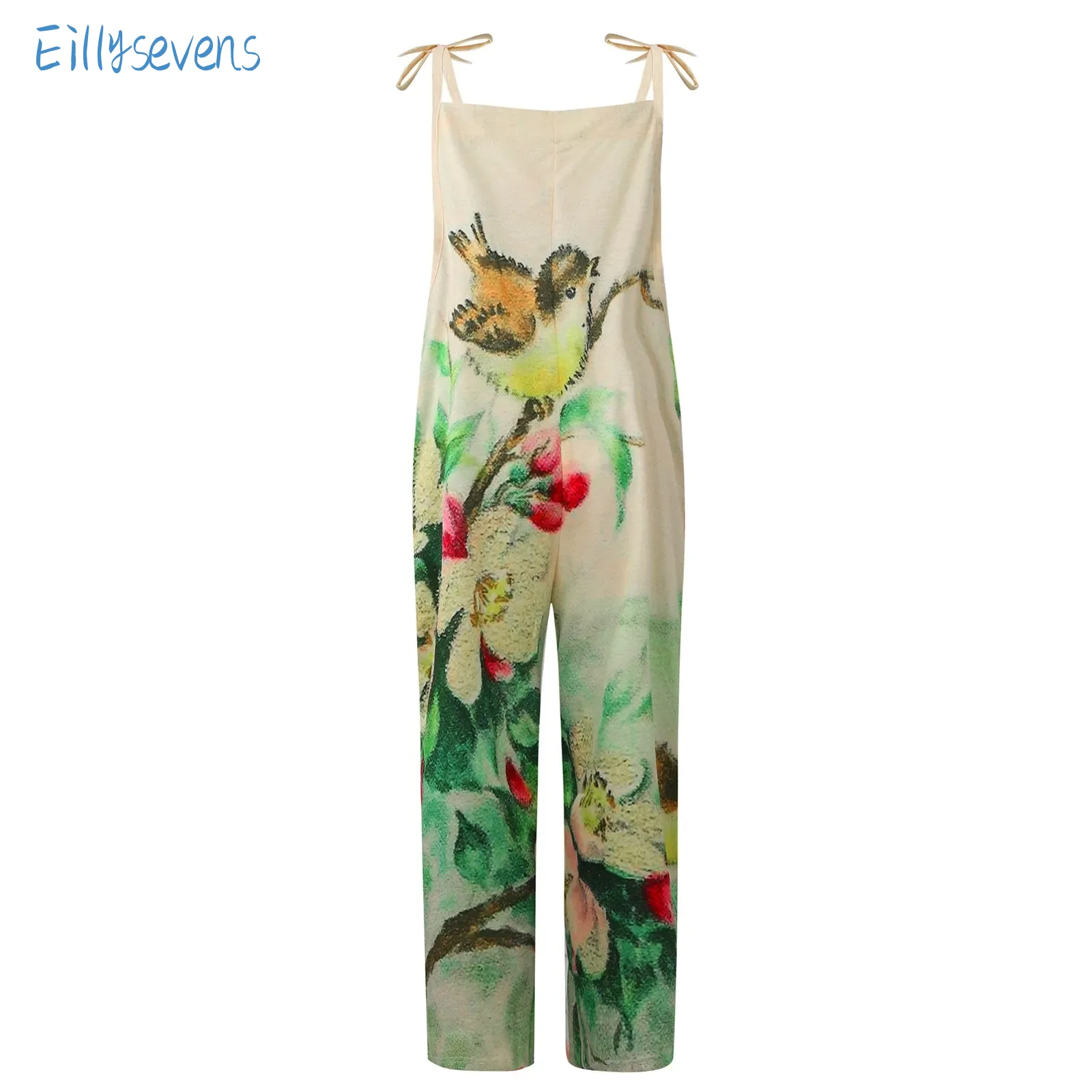 

Women'S Retro Strappy Jumpsuits Summer Causal Fashion Classic Small Fresh Printed Jumpsuits Loose Wide Leg Daily Regular Rompers