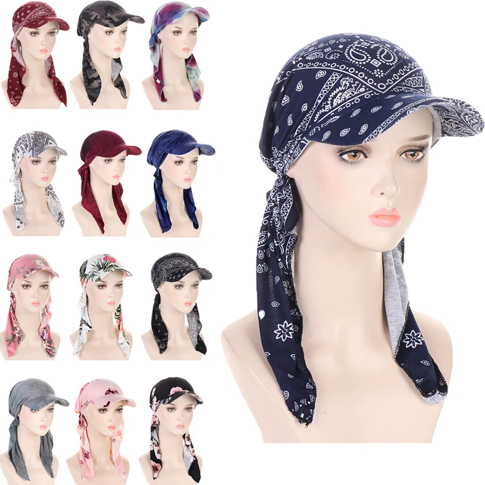 

Multicolor Women Hijab Baseball Caps Print Muslim Instant Jersey Scarf Ready To Wear Hijab Headwrap Islamic Clothing Accessories