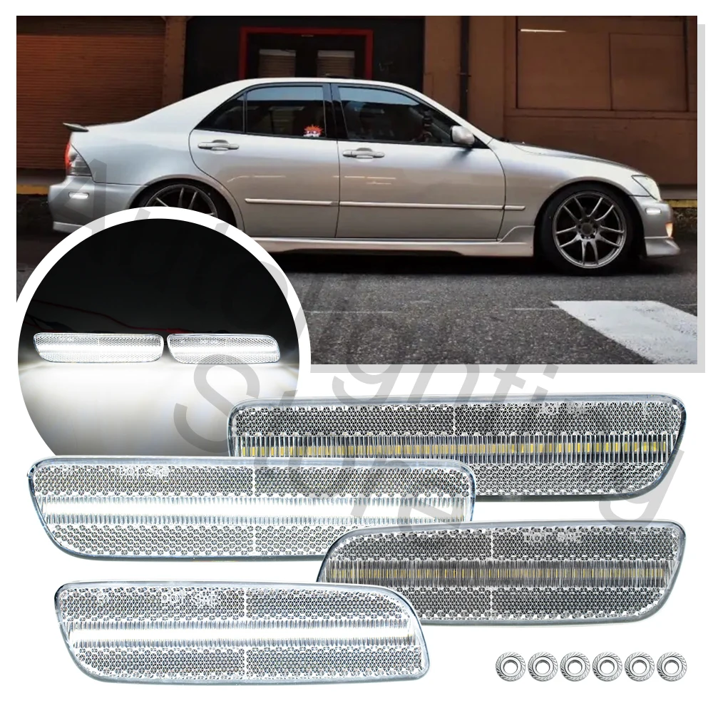 4X front rear white color For Lexus IS300 2001-2005 LED Turn Signal Light Side Marker Blinker Fender Lamp