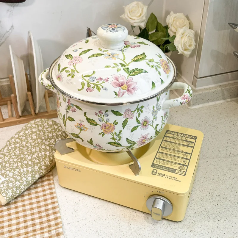 Enameled Soup Pot Korean Large Capacity Kitchen Cookware Thickened Deepening with Lid Household Enamel Pots - Image 6