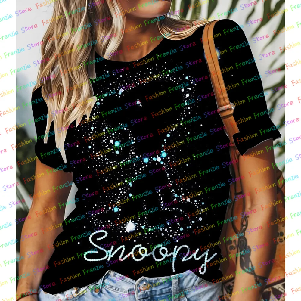 Miniso moda feminina camiseta snoopy impressão de manga curta feminina harajuku camisetas topo oversized o-pescoço topos engraçado roupas femininas