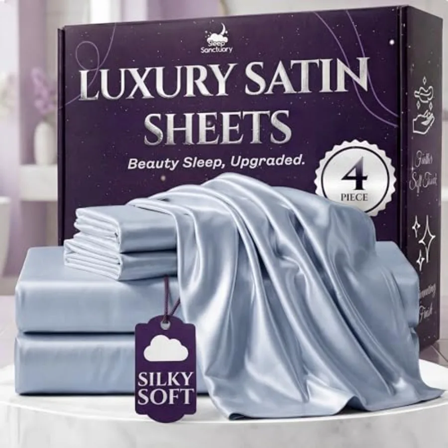 Satin Sheets Size 4 Pcs Luxury Silky Bed Set Softer Than Silk 15