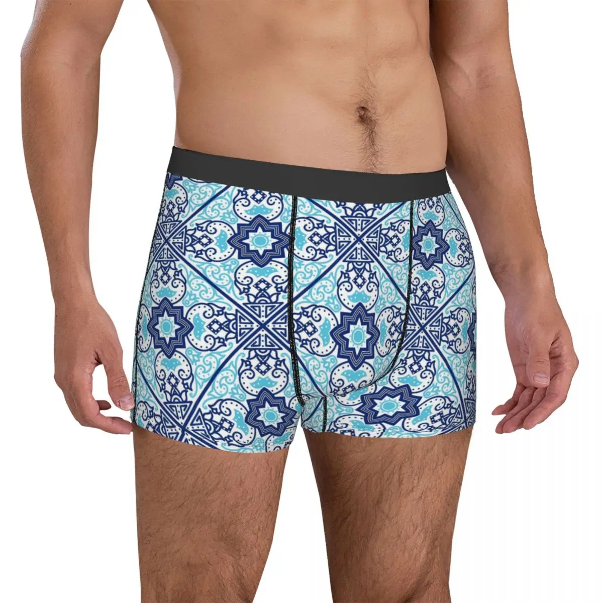 Retro Ethnic Underwear Blue Tribal Print Men's Shorts Briefs Breathable Boxershorts Hot Print Plus Size Underpants